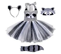 Fenytay Disfraz de mapache para niños, disfraz de cosplay de mapache animal | Conjunto de 4 piezas para niña para Halloween - Disfraz de animal para niña, y cómodo, para tema de Halloween