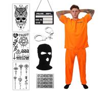 FENYW Disfraz de convicto para hombre y mujer, disfraz de prisión naranja, disfraz de prisionero, disfraz de prisionero con esposas para Halloween y carnaval