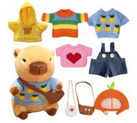 FENYW Juguete De Peluche Capybara, Capibara Peluche, Simulación Carpincho Juguetes con Ropa y Accesorios Marrón Peluche Decoración Regalos de Cumpleaños para Niños y Niñas (D-9-Piezas Set)