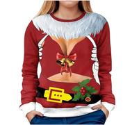 Feo Jersey de Navidad Mujer Divertido Camiseta de Navidad Manga Larga Jersey Navidad Señoras Tallas Grandes Navidad Erótica Rojo Sudadera Divertida Navidad Camiseta de Manga Larga Camiseta Top