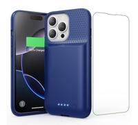 Feob Funda Batería para iPhone 16 Pro, 7500mAh 15W Funda Cargador Portatil Carcasa Batería Recargable con Protector de Pantalla de Vidrio Templado para iPhone 16 Pro [6,3"] (Azul)
