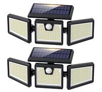 Feob Luz Solar Exterior【341 LED/ 3500LM/ 270º】Luces Solares Led Exterior Jardin con Sensor de Movimiento, 3 Aabezales Regulables IP65 Impermeables Focos Led Exterior Solares para Patio Jardín - 2 PACK