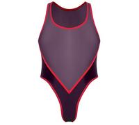 FEOYA Body brillante para hombre, body de tirantes, transparente, ropa interior, sin mangas, camiseta de dormir muscular, camiseta, negro + rojo, Talla única