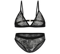 FEOYA Conjunto de lencería para hombre Sissy Panties sujetador de encaje Ropa interior de los hombres Pijama Crossdresser ropa de dormir transparente talla única, Sujetador de encaje + ropa interior