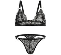 FEOYA Conjunto de lencería para hombre Sissy Panties sujetador de encaje Ropa interior de los hombres Pijama Crossdresser ropa de dormir transparente talla única, Sujetador de encaje + bikini ropa