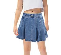 FEOYA Falda vaquera de verano para niña, falda vaquera, falda plisada, falda holgada, transpirable, falda de verano, cintura elástica, falda para niña, faldas informales, falda suave, falda