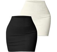 FEOYA Mujer Falda Skirt 2 Piezas Minifalda para Mujer Falda de Punto Mini Mujer Pantalón Corto Falda para Mujer Negro + Beige Size M