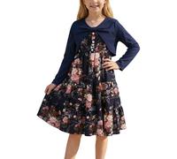 FEOYA Vestido sin Mangas y Cardigan Festivo Primavera Niñas Vestidos Con Manga Larga Ruffle Abrigo Una Línea De Otoño Vestido Con Chaqueta Conjunto Fiesta Princesa Ocio Escuela 8-12 Años, azul marino