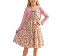 FEOYA Vestido sin Mangas y Cardigan Festivo Primavera Niñas Vestidos Con Manga Larga Ruffle Abrigo Una Línea De Otoño Vestido Con Chaqueta Conjunto Fiesta Princesa Ocio Escuela 8-12 Años, Rosa., 9