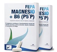 FEPA Magnesio + Vitamina B6 P5P 60 Cápsulas Pack de 2 - Apoyo Muscular y Sistema Nervioso - Reduce Cansancio y Fatiga - Complemento Alimenticio - Fepadiet