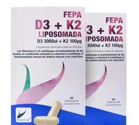 FEPA Vitamina D3 + K2 Liposomada - 40 Cápsulas Pack de 2 - Complemento Alimenticio para Huesos, Músculos y Sistema Inmunitario - Cápsulas de Alta Absorción - Fepadiet