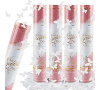 FePen Cañon Confeti Boda *4, Cañones de Confeti Mariposas, Confetti Cañón Biodegradable, Tubo de Confeti para Bodas, Compromisos, Celebraciones, para Interiores y Exteriores (Mariposa Blanca)