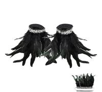 FePen Muñequera de Plumas, 1 Par Puños de Encaje para Halloween, Brazalete Gótico para Fiestas, Cosplay, Carnaval (Negro)