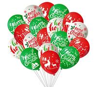 FEPITO 100Pcs Globo de Fiesta de Navidad 12 Pulgadas Globos de Navidad de látex Rojo y Verde Blanco, 6 Estilo Merry Xmas para decoración de Navidad Artículos de Fiesta