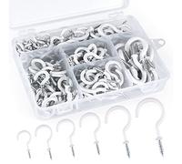 FEPITO 170 piezas de vinilo escarpias roscadas, tornillos gancho del techo Ganchos Tornillo de fijación tornillos de gancho Ganchos Coated Copa ganchos con caja de plástico, 6 tamaños (blanco)