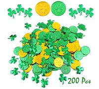 FEPITO 200PCS St.Patrick's Day Shamrock Coins Table Confetti Decorations, St.Patrick Shamrocks Green & Gold Lucky Clover Shamrock Monete in plastica per St.Patricks Day Decoration Bomboniere