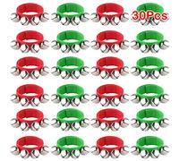 FEPITO 30 piezas Banda de Navidad Campanas de muñeca Pulseras Jingle Bells Campanas musicales de tobillo Instrumento de ritmo Percusión Decoración de fiesta de Navidad Favores