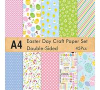 FEPITO 45 Hojas Patrón de Pascua Juego de Papel A4 Papel Decorativo para Hacer Tarjetas Decoración del Libro de Recuerdos, Doble Cara 10 Patrones
