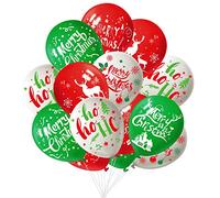 FEPITO 50Pcs Globo de Fiesta de Navidad 12 Pulgadas Globos de Navidad de látex Rojo y Verde Blanco, 6 Estilo Merry Xmas para decoración de Navidad Artículos de Fiesta