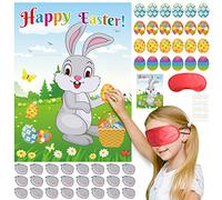 FEPITO Easter Pin the Tail on the Bunny, Pin the Egg on the Bunny con 24 colas, 24 pegatinas de huevos de Pascua para fiesta de Pascua, actividades de búsqueda de huevos de Pascua