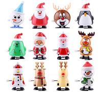 FEPITO Juego de 12 Juguetes navideños a Cuerda, muñeco de Nieve, Reno, Juguete para niños, Bolsa Secreta para Fiesta de Santa, Regalo para Navidad, cumpleaños, Acción de Gracias