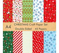 FEPITO Juego de 45 hojas de papel de patrón navideño, papel decorativo navideño A4 para hacer tarjetas de álbum de recortes, decoración, 10 diseños