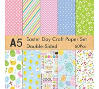 FEPITO Juego de Papel Decorativo de Pascua de 60 Piezas A5 Tamaño de Papel Artesanal para Hacer Tarjetas de Pascua Decoración de álbum de Recortes, Doble Cara 10 Patrones