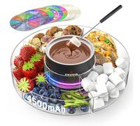 FEPPO Juego de ollas eléctricas inalámbricas para fondue con luz de estado de ánimo, 2 pilas recargables de 4500 mAh, 7 tarjetas de ruleta y bandeja de servir desmontable, máquina de fusión de