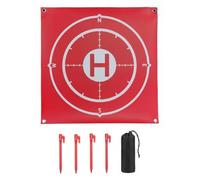 FEQDWOX Plataforma de aterrizaje para dron, cuadrado rojo, incluye kit de estacas antiviento y bolsa, diseño antideslizante que estabiliza el despegue y protege el chasis en exteriores.