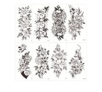 FEQDWOX Tatuajes Temporales para Adultos 8 Hojas de Flores Blancas y Negras. Impermeables, Tatuajes Falsos para Mujeres y Hombres en Fiestas y Festivales