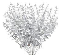 FEQO 36 Tallos de eucalipto Plateados, Hojas de eucalipto Artificiales, decoración de Ramas de eucalipto, eucalipto Falso con Hojas Falsas, Tallo de eucalipto sintético de 15 Pulgadas para jarrón,