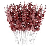 FEQO 36 Tallos de Eucalipto Rojo, Hojas Artificiales, Decoración de Ramas, Falso con Hojas Sintéticas, 15 Pulgadas para Jarrón, Ramo