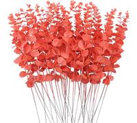 FEQO FF-22-067 - 36 Tallos de eucalipto Artificiales de Color Naranja, decoración de Ramas de eucalipto Falsas con Hojas Falsas de 15 Pulgadas, Tallo de eucalipto sintético para jarrón, Ramo de Boda,