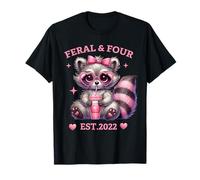 Feral and Four EST 2022 - Lindo Mapache con Lazo Rosa para 4º cumpleaños Camiseta