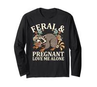 Feral and Pregnant Love me Alone Funny Saying Raccoon Manga Larga
