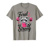 Feral and Strong Breast Cancer Awareness Gym Raccoon Camiseta