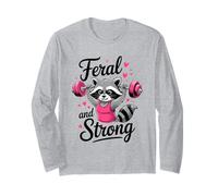Feral and Strong Breast Cancer Awareness Gym Raccoon Manga Larga