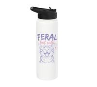 Feral But Cute Cat Lover Funny Chaotic Kitten Owner Stainless Steel Insulated Water Bottle
