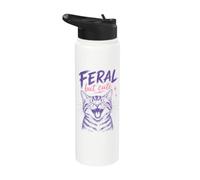 Feral But Cute Cat Lover Funny Chaotic Kitten Owner Stainless Steel Insulated Water Bottle