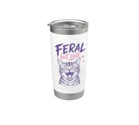 Feral But Cute Cat Lover Funny Chaotic Kitten Owner Vaso térmico de acero inoxidable de doble pared
