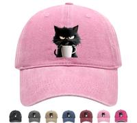 Feral but Fashionable, Adjustable Frownster Cat Coffee Hat, Cat Hat Edition, Vintage Low Profile Cotton Baseball Cap, Lightweight and Breathable Material, Adjustable, for Men Wome (Pink)