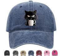 Feral but Fashionable, Adjustable Frownster Cat Coffee Hat, cat Hat Edition, Vintage Low Profile Cotton Baseball Cap, Lightweight and Breathable Material, Adjustable, for Men Wome (Navy Blue)
