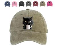Feral but Fashionable - Cat Hat Edition, Adjustable Frownster Cat Coffee Hat, Grumpy Cat Coffee Cap for Women and Men (Green,Talla única)
