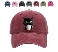 Feral but Fashionable - Cat Hat Edition, Adjustable Frownster Cat Coffee Hat, Grumpy Cat Coffee Cap for Women and Men (Wine Red,Talla única)