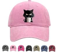 Feral but Fashionable-Cat Hat Edition, Grumpy Cat Coffee Cap, Adjustable Frownster Cat Hat, Cotton Snapback Baseball Cap (Pink)