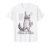 Feral & Free Raccoon Fireworks American Freedom 4 de julio Camiseta