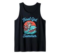 Feral Girl Summer Trash Panda Beach Vacaciones Delfín Mapache Camiseta sin Mangas