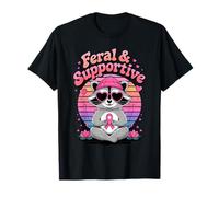 Feral & Supportive Breast Cancer Awareness Cute Raccoon Camiseta