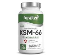 Feralive Laboratories Ashwagandha KSM-66® 60 Cápsulas - Extracto 12:1 + BioPerine® - Suplemento para Estrés, Concentración Mental y Función Cognitiva