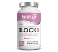 Feralive Laboratories Block 8 60 Cápsulas - PhaseSan (Judía Blanca con Chitosan) + Café Verde + Garcinia + Glucomanano - Suplemento para Control de Carbohidratos y Bienestar Metabólico